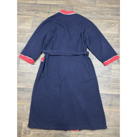 Vintage CHRISTIAN DIOR Blue Red Fleece Bath Robe Lounging Tie Belt Mens L - Picture 10 of 14